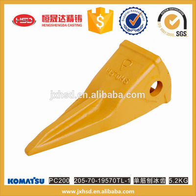 high quality alloy steel precision casting PC200 excavator single rib shaved ice teeth 205-70-19570TL-1